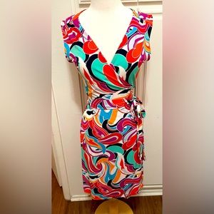 Banana Republic Colorful Wrap Dress Cap Sleeves Petite XS